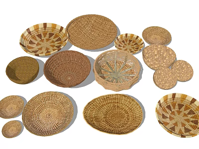 Handwoven Baskets as Household Items with Various Sizes Shapes and Patterns 3d model