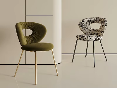 Modern Luxury Fabric Upholstered Dining Chairs With Hollow Backrest And Sleek Slim Metal Legs 3d model