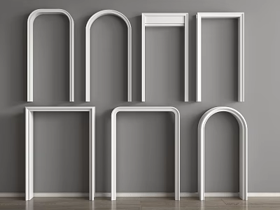 White Arch And Rectangular Door Frames On Gray Wall For Interior Design 3d model