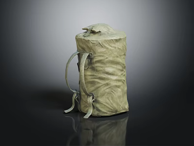 Beige Canvas Duffel Bag with Adjustable Shoulder Straps Top Flap Closure on Black Reflective Surface 3d model