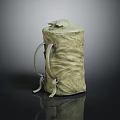 Beige Canvas Duffel Bag with Adjustable Shoulder Straps Top Flap Closure on Black Reflective Surface