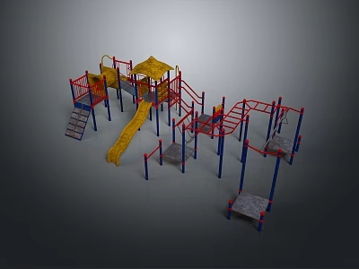 Colorful Children's Playground Equipment With Yellow Slide Climbing Frames And Canopy 3d model
