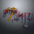 Colorful Children's Playground Equipment With Yellow Slide Climbing Frames And Canopy