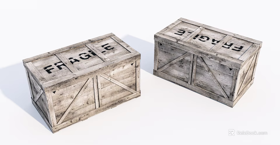 Vintage Wooden Crates With Fragile Labels And Rustic Wooden Texture 3d model 