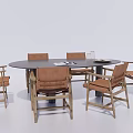 Stylish Round Dining Table Set With Wooden Frame Brown Upholstered Chairs 3d model