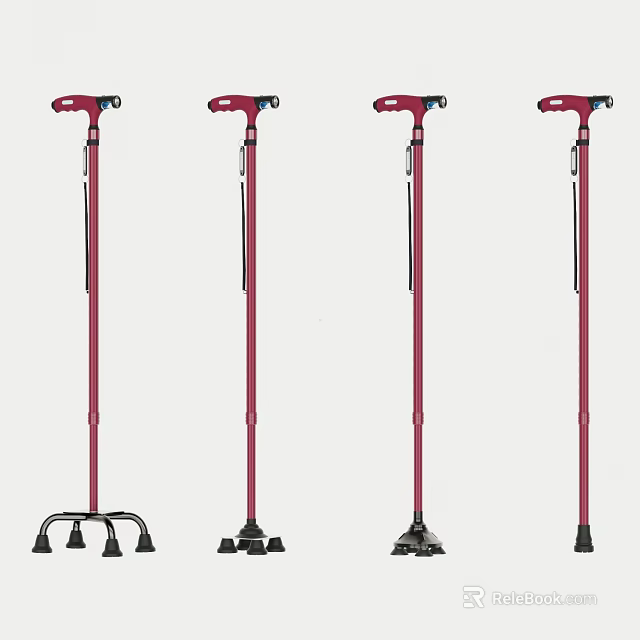 Medical Device Red Adjustable Walking Crutches With Various Stable Base Designs For Support 3d model 