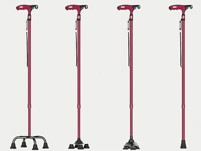 Medical Device Red Adjustable Walking Crutches With Various Stable Base Designs For Support 3d model