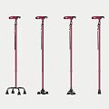 Medical Device Red Adjustable Walking Crutches With Various Stable Base Designs For Support 3d model