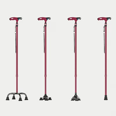 Medical Device Red Adjustable Walking Crutches With Various Stable Base Designs For Support 3d model