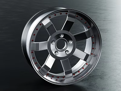 Modern Silver Alloy Car Tire Wheel Rim With Stylish Spokes And Red Accents 3d model