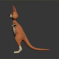 3D Cartoon Kangaroo Character with Orange Fur White Belly Big Ears and Blue Eyes Standing