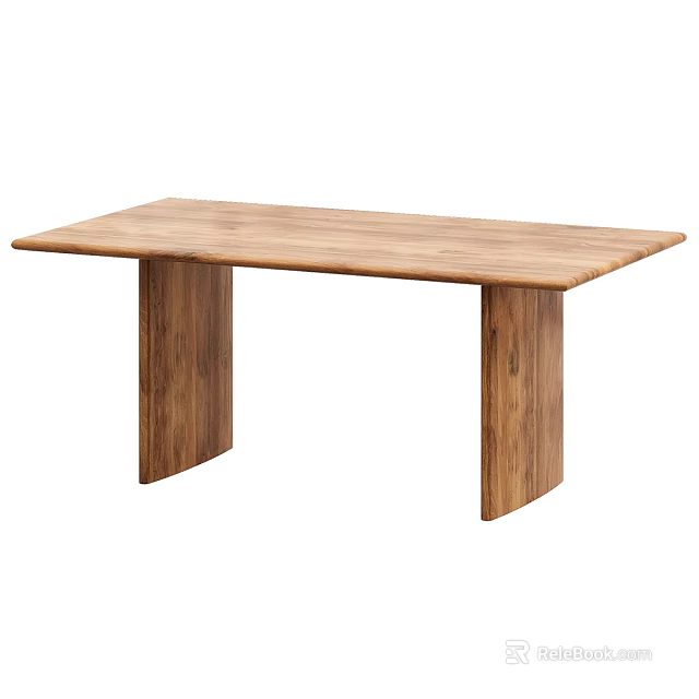 Simple Modern Wooden Dining Table With Rectangular Top And Columnar Legs 3d model