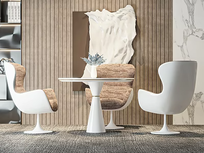 Modern White Leisure Chairs With Curved Design And Round Table In Interior Space 3d model