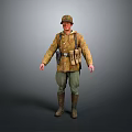 Military Soldier Game Movie Character In Yellow Uniform With Green Pants Army Cap And Equipment