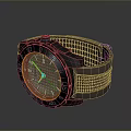 Stylish Black Watch With Brown Silicone Strap And Grid Pattern Dial 3d model