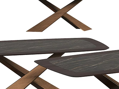 Modern Wooden Dining Table With Cross Legs And Dark Textured Tabletop 3d model