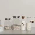Glass Kitchen Storage Jars And Containers With Oats Milk Bottle And Plant
