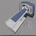 3D Model of CT Scanner with Blue and White Color Scan Bed and Circular Aperture