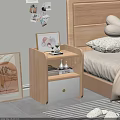 Modern Wooden Nightstand with White Drawer and Gold Handle in Bedroom with Photo Frame Decor