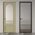 Light Green And Black Swing Doors With Arched Top Vertical Ribbed Glass And Sleek Handles