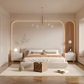 Modern Neutral Bedroom With Beige Walls Pendant Light And Soft Carpet
