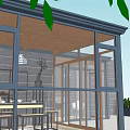 Modern Villa Balcony Glass Enclosed Design Featuring Seating Area Table Chairs And Potted Plants