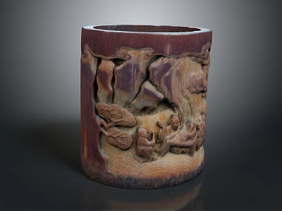 Exquisite Carved Bamboo Furniture With Intricate Traditional Figures And Natural Patterns 3d model