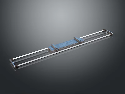 Metal Sliding Rail System Featuring Parallel Bars And Blue Central Component 3d model