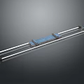 Metal Sliding Rail System Featuring Parallel Bars And Blue Central Component 3d model