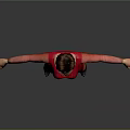 Female Character In Red Dress With Arms Outstretched On Gray Black Gradient Background