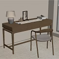 Modern Wooden Home Office Desk With Lamp Stationery Books Chair And Green Window View