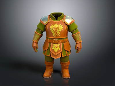 Fantasy Medieval Armor With Orange Green Leaf Pattern Chest Plate Arm Guards And Boots 3d model