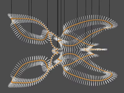 Modern Unique Leaf Shaped Chandelier With Metal Frame And White Accents 3d model