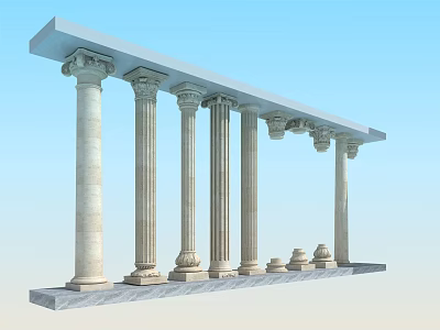 Classical Roman Columns Row With Entablature And Pedestal Base Structure 3d model