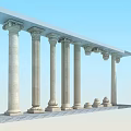 Classical Roman Columns Row With Entablature And Pedestal Base Structure 3d model
