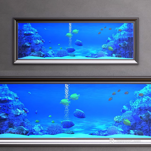 Underwater Animal Painting With Coral Reef Colorful Fish And Blue Sea Background 3d model 