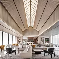 Elegant Modern Sales Office Interior With Skylight Ceiling Sofa Seating And Bookshelves