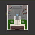 Single Storey Residential Building with Red Roof Green Lawn and Courtyard Fountain