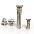 Classical Stone Architectural Components Including Tall Column Short Pillar Decorative And Table Like Elements 3d model