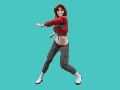 Woman In Red Hoodie And Black Cargo Pants Dancing Against Turquoise Background 3d model