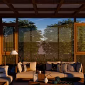 Modern Garden Landscape Design With Glass Conservatory Green Plants Stone Elements And Birds