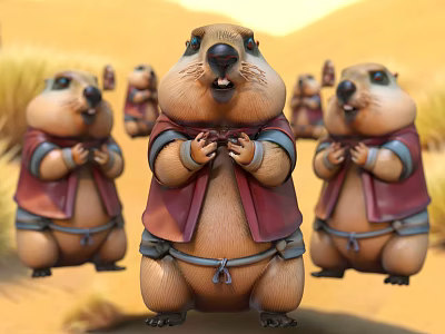 Cute Desert Lizards Wearing Red Cloaks Standing Adorably in Arid Landscape 3d model