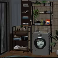 Practical Balcony Cabinet In Laundry Area With Washer Storage Shelves Plants Cleaning Supplies And Towels