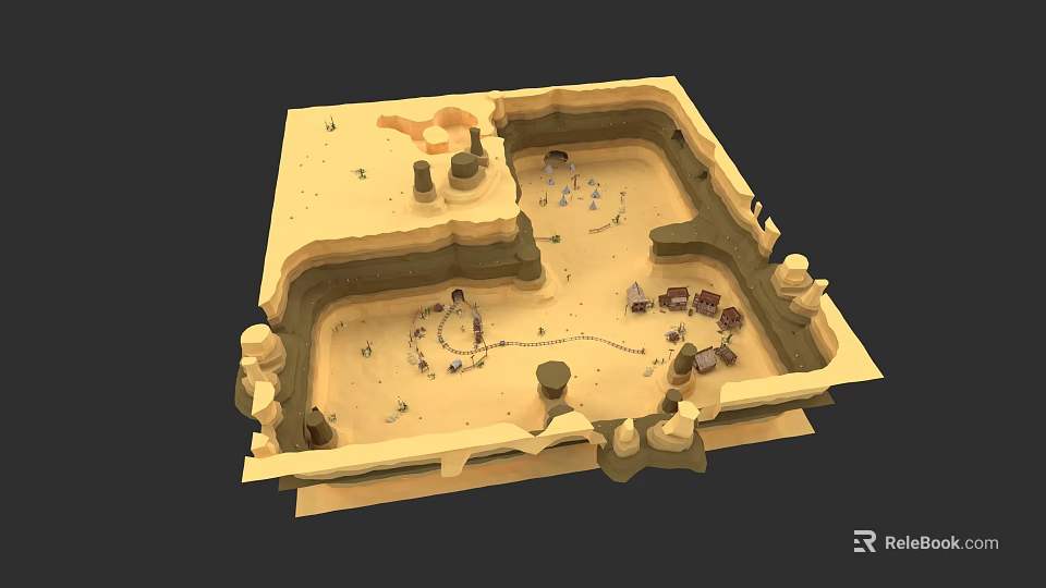 3D Desert Scene Model With Sand Terrain Pathways And Structural Pillars 3d model 