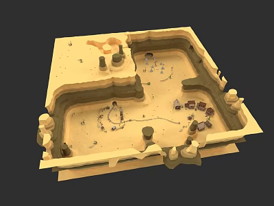 3D Desert Scene Model With Sand Terrain Pathways And Structural Pillars 3d model