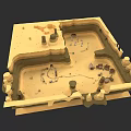 3D Desert Scene Model With Sand Terrain Pathways And Structural Pillars