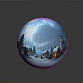 Snowy Winter Scene Glass Sphere With Cottages Trees And Blue Sky