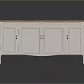 White Four Door Sideboard With Wooden Oak Top And Curved Legs Design