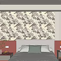 Bedroom Accent Wall With Floral And Bird Pattern In Soft Neutral Tones For Modern Decor
