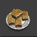Sweet Dessert Squares With Crumb Topping Marshmallow Layer And Chocolate Base On Patterned Plate